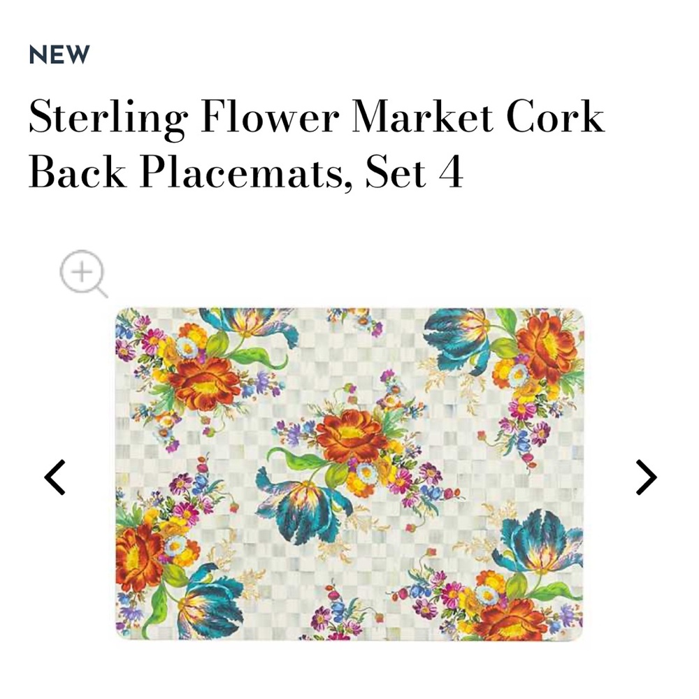 NWT Mackenzie Childs sterling courtly check cork backed placements set of 4